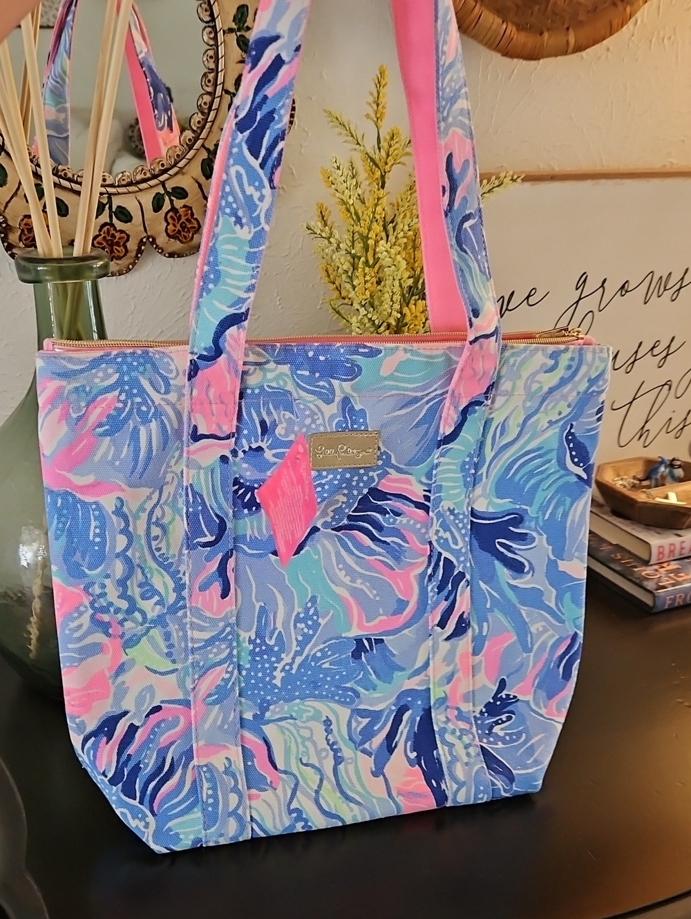 NEW Lilly Pulitzer Removable Cooler Tote Saltwater Blue Shade Seekers Pink